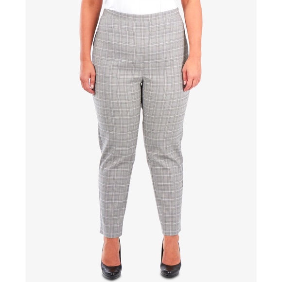 NY Collection Plaid Slim-Fit Ankle Pants - Picture 1 of 6